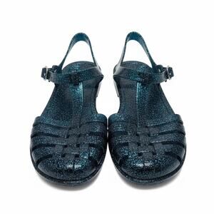 Old Navy Girls Glitter Jelly Sandals Blue Sparkle Buckle Strap Size 3